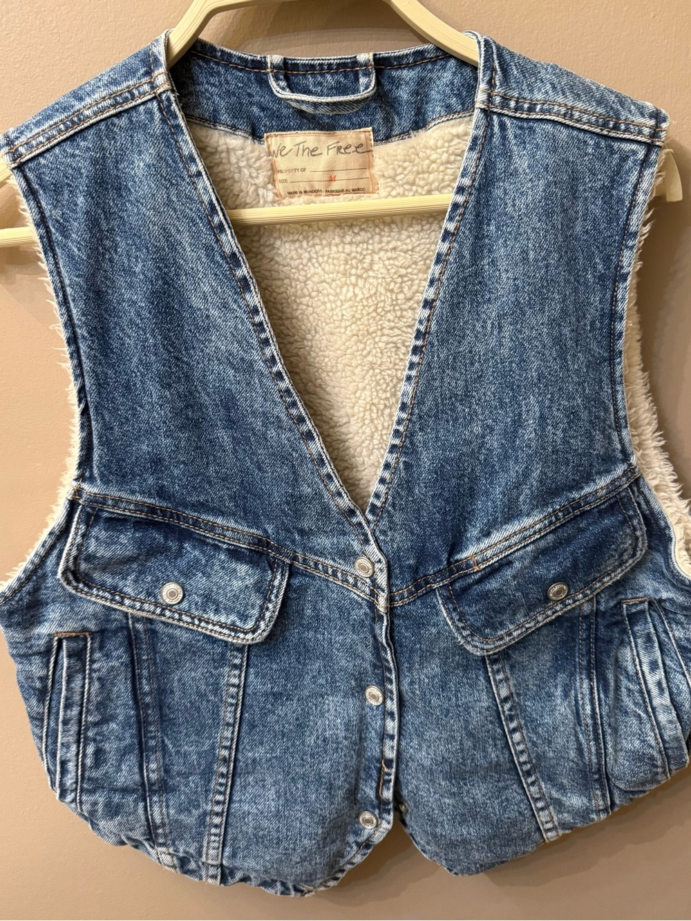 We The Free Light Blue Sherpa Denim Vest